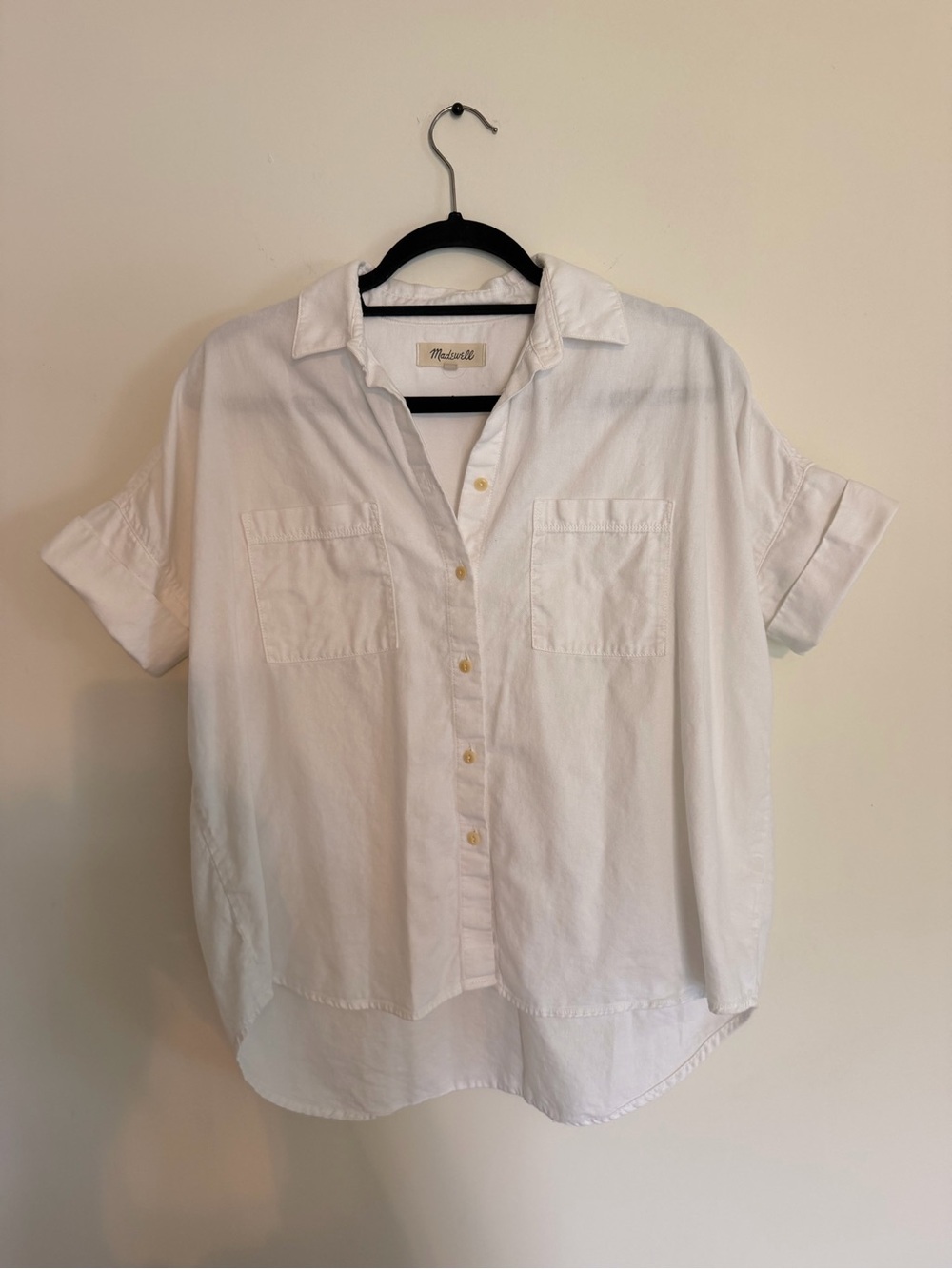 Madewell White Short Sleeve Button-Down Shirt with Chest Pockets